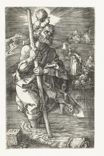 De Heilige Christoffel draagt het Christuskind by Albrecht Dürer