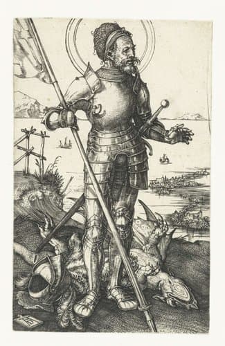 De Heilige Joris staand naast de gedode draak by Albrecht Dürer