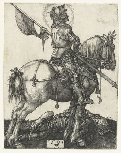 De Heilige Joris te paard naast de gedode draak by Albrecht Dürer