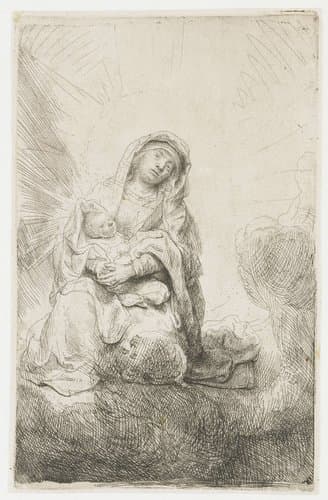 Maria met kind in de wolken by Rembrandt van Rijn