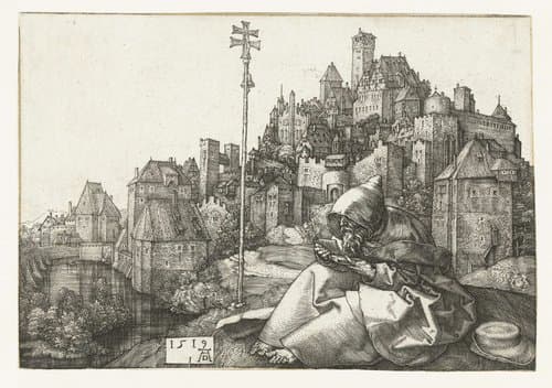 De Heilige Antonius voor een stad by Albrecht Dürer