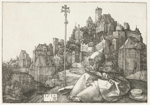 De Heilige Antonius voor een stad by Albrecht Dürer