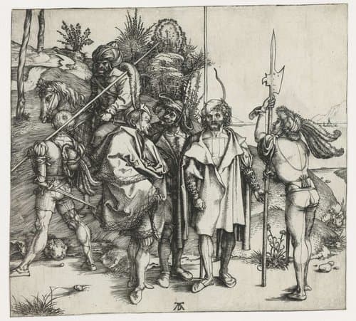 Vijf soldaten en een oosterse ruiter by Albrecht Dürer