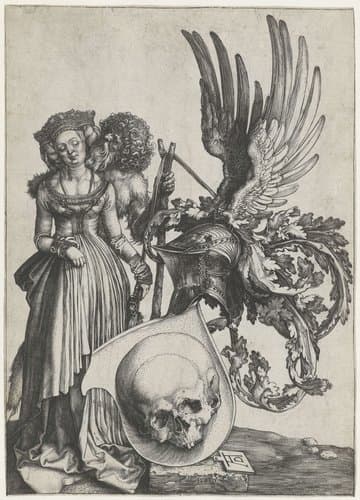 Wapenschild met vrouw en wildeman by Albrecht Dürer