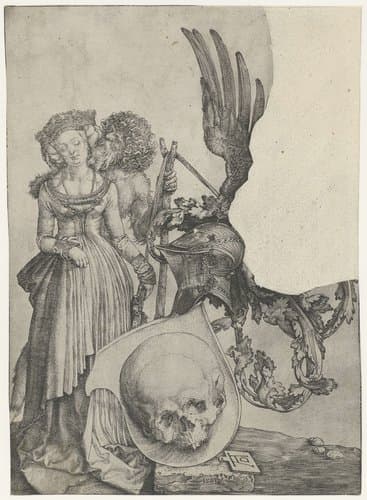 Wapenschild met vrouw en wildeman by Albrecht Dürer