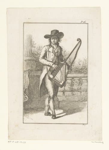 Jongeman spelend op een orphica voor een balustrade by Adam von Bartsch