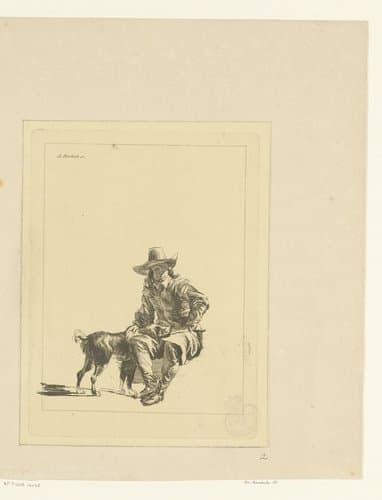 Zittend man met hond by Adam von Bartsch
