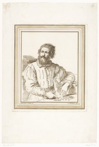 Man met een baard voor een tafel met munten by Adam von Bartsch