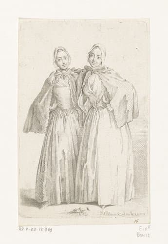 Twee staande dames (Demoiselles Quantin) by Daniel Nikolaus Chodowiecki