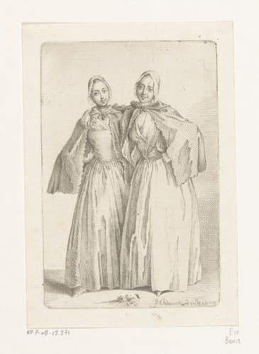 Twee staande dames (Demoiselles Quantin) by Daniel Nikolaus Chodowiecki