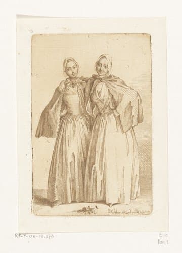 Twee staande dames (Demoiselles Quantin) by Daniel Nikolaus Chodowiecki