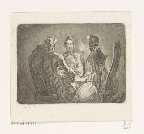 Drie kaartspelende dames by Daniel Nikolaus Chodowiecki
