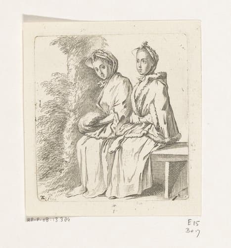 Twee dames zittend bij een boom by Daniel Nikolaus Chodowiecki