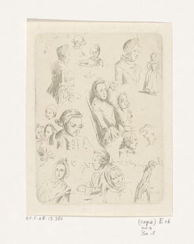 Studieblad met achttien figuren by anonymous