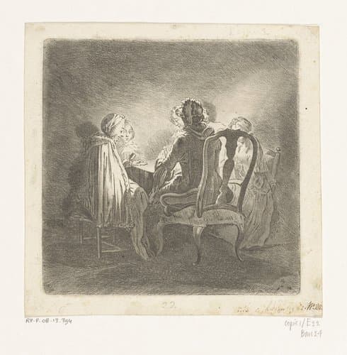 Vijf kaartspelende dames by anonymous
