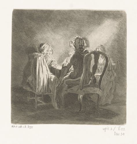Vijf kaartspelende dames by anonymous