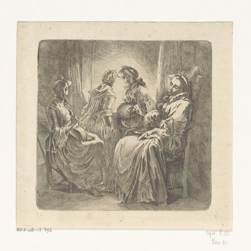 Vier dames bij het venster by anonymous