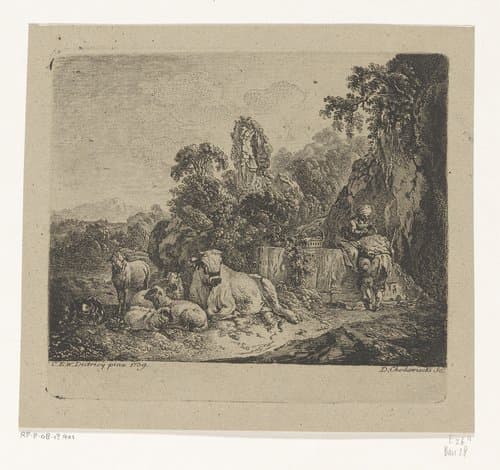 Herder en herderin met vee by Daniel Nikolaus Chodowiecki