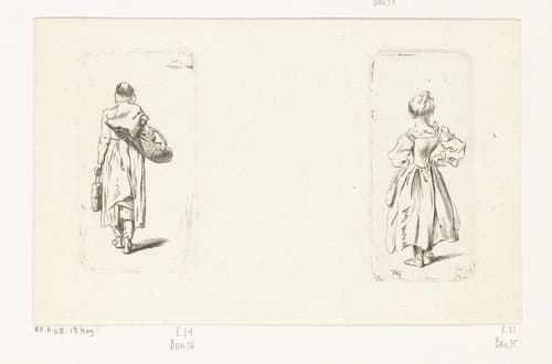 Jong meisje op de rug gezien en een boerin op de rug gezien by Daniel Nikolaus Chodowiecki