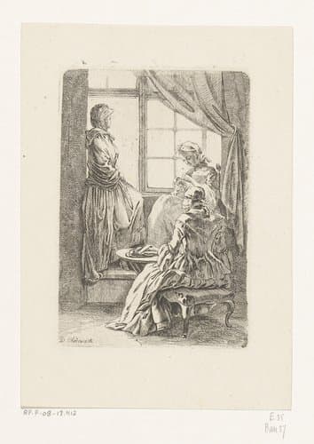 Drie dames bij het venster by Daniel Nikolaus Chodowiecki