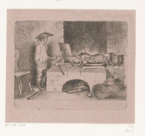 Jongen bij het spit by Daniel Nikolaus Chodowiecki