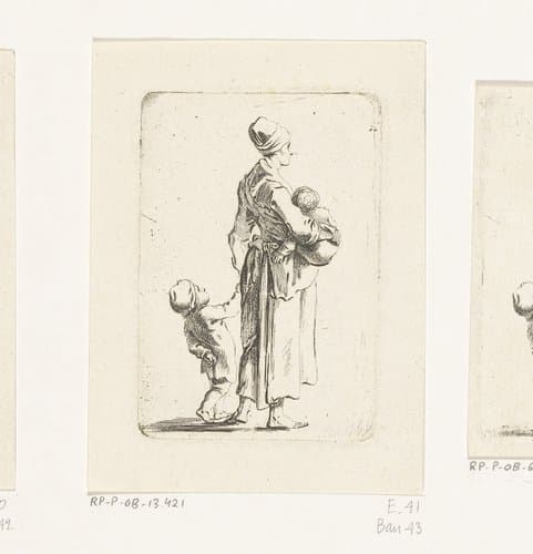 Vrouw met twee kinderen by Daniel Nikolaus Chodowiecki