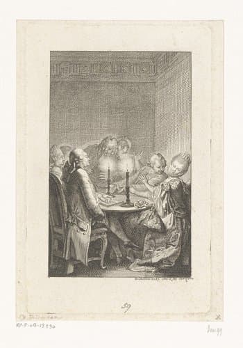 Mannen en vrouwen rond een tafel met kaarsen by Daniel Nikolaus Chodowiecki