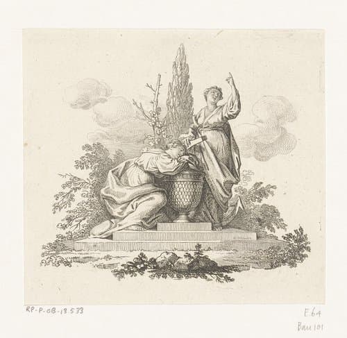 Vriendschap en Hoop naast een urn by Daniel Nikolaus Chodowiecki