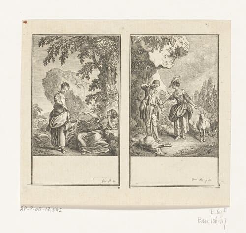 Twee scènes uit de Idyllen van Salomon Gessner by Daniel Nikolaus Chodowiecki