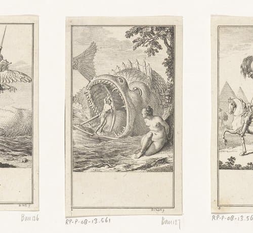 Orlando in gevecht met de Orka van Ebuda by Daniel Nikolaus Chodowiecki