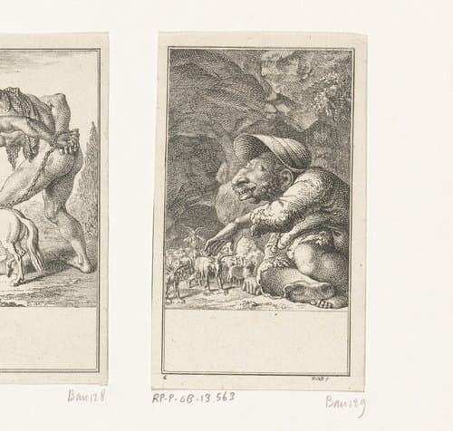 Mannen van koning Noradin in de grot van de oger by Daniel Nikolaus Chodowiecki