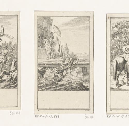 Ariosto en Rodomonte vallen in het water by Daniel Nikolaus Chodowiecki