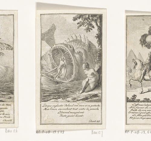 Orlando in gevecht met de Orka van Ebuda by Daniel Nikolaus Chodowiecki