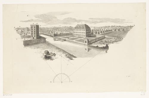 Gebouwen in een landschap met lijnperspectief by Daniel Nikolaus Chodowiecki