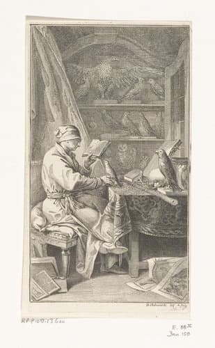 Ornitholoog in zijn studeerkamer by Daniel Nikolaus Chodowiecki