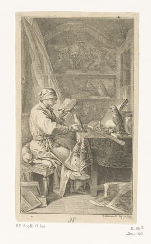 Ornitholoog in zijn studeerkamer by Daniel Nikolaus Chodowiecki