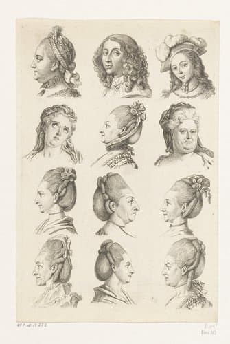 Twaalf koppen van vrouwen by Daniel Nikolaus Chodowiecki