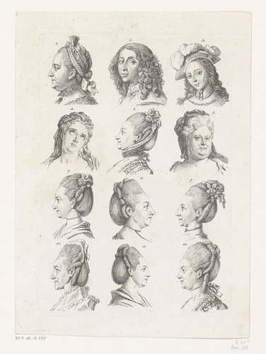 Twaalf koppen van vrouwen by Daniel Nikolaus Chodowiecki