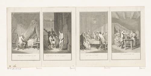 Vier scènes uit de geschiedenis van Blaise Gaulard by Daniel Nikolaus Chodowiecki