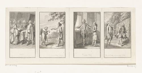 Vier scènes uit Gellert's Fabeln und Erzählungen by Daniel Nikolaus Chodowiecki