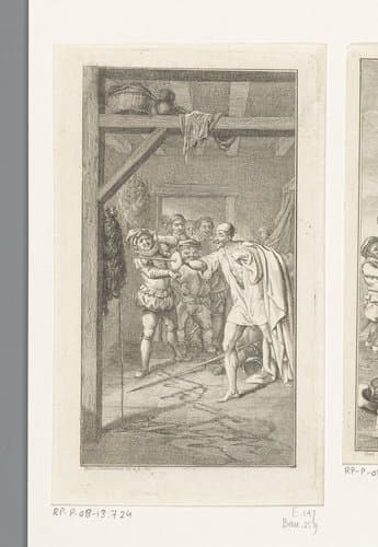 Don Quichot steekt zijn zwaard in een zak wijn by Daniel Nikolaus Chodowiecki
