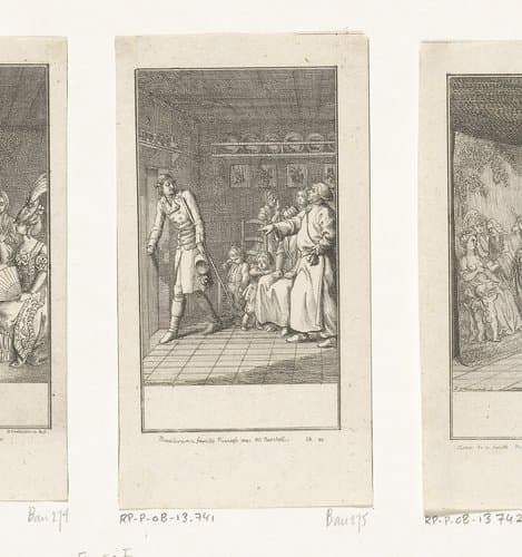 Onenigheid tussen de familie Primrose en Mr. Burchell by Daniel Nikolaus Chodowiecki