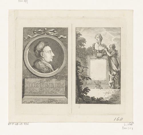 Portret van Heinrich Wilhelm von Gerstenberg en een buste van Apollo by Daniel Nikolaus Chodowiecki