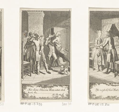Pastor Gros in gevecht met de man van Marjorin by Daniel Nikolaus Chodowiecki