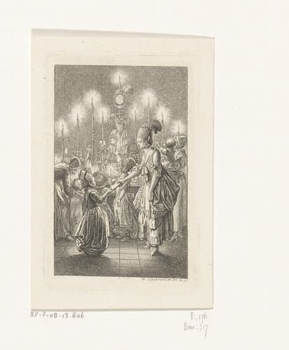 Kinderen voor een tafel met kerstcadeaus by Daniel Nikolaus Chodowiecki