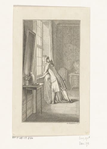 Carl Ferdiner probeert Elise te omhelzen voor het raam by Daniel Nikolaus Chodowiecki