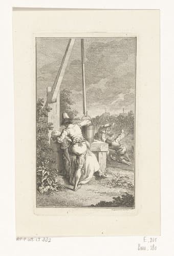 Vitriolus en Peter Menadie redden een jonge vrouw by Daniel Nikolaus Chodowiecki