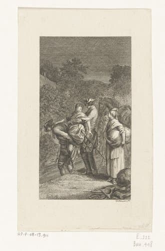 John Buncle redt Miss Martha Tilston en Alithera Llandsoy by Daniel Nikolaus Chodowiecki