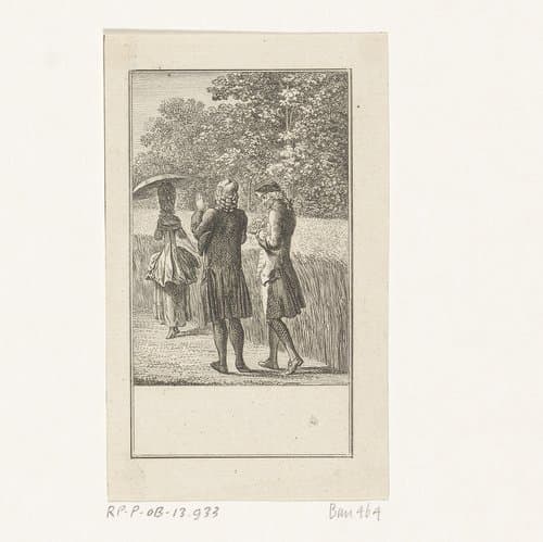 Twee mannen lopen achter een vrouw by Daniel Nikolaus Chodowiecki