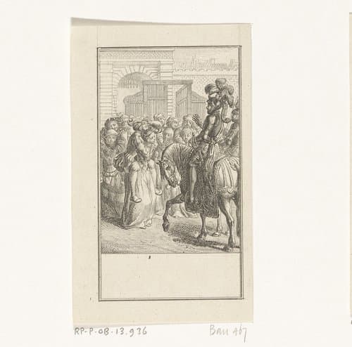 Vrouwen van Weinsberg dragen hun mannen op de rug de stad uit by Daniel Nikolaus Chodowiecki